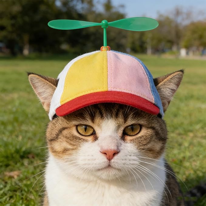 Cats Dogs Propeller Hat Halloween Costume Accessory for Cats Dogs Cute Funny Colorful Pets Rainbow Helicopter Hat Baseball Cap