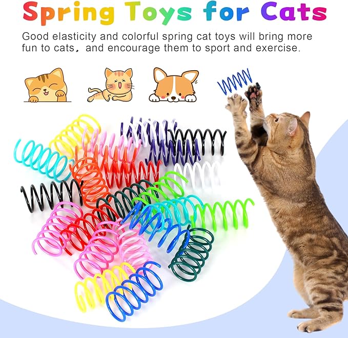 60 PCS 12 Colors Cat Spring Toys, Cat Spiral Springs for Indoor Cats, Kittens Toys Plastic Coil for Swatting, Biting, Hunting