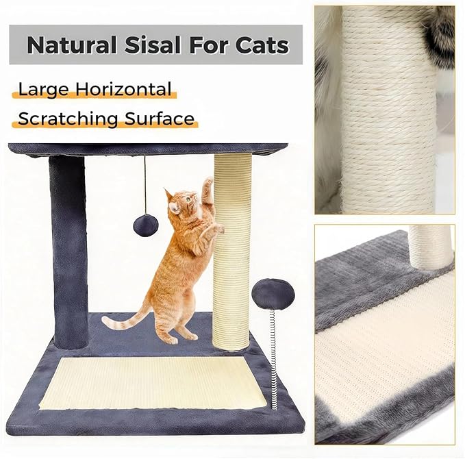 Cat Scratching Post, 19.69" H(50cm) Cat Tree with Cat Bed, Scratching Posts for Indoor Cats with Two Plush Balls Toy, Small Cat Tree for Kittens/Cats Playing and Relaxing (20 in Grey Cat Tree)