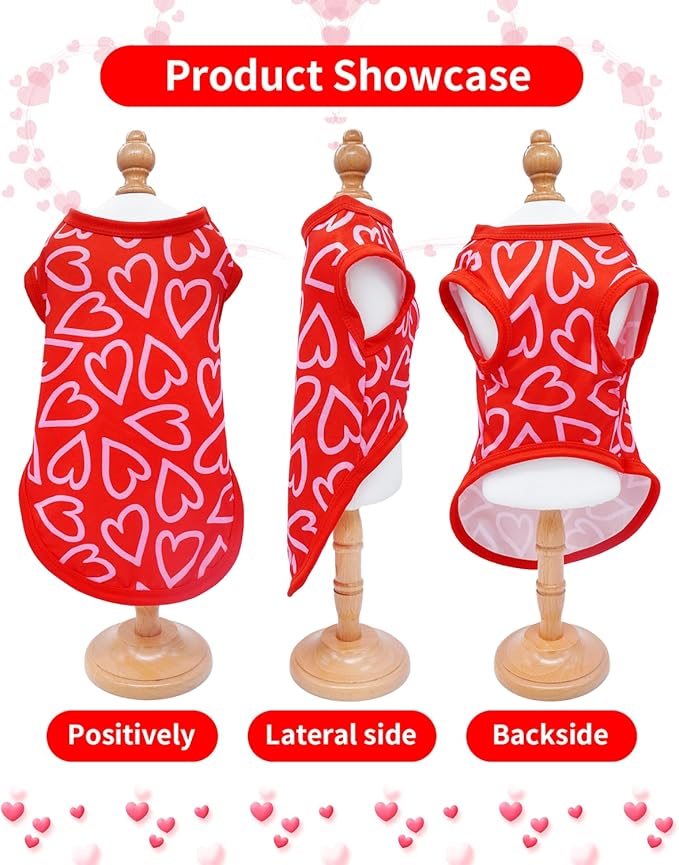 PET SHOW 4 Pack Valentines Day Dog Shirts for Extra Small Doggies Tank Top Tee Red Pink Love T-Shirts Pets Holiday Party Sleeveless Vest Cats Kittens Puppy Clothes Boys Girls(X-Small)