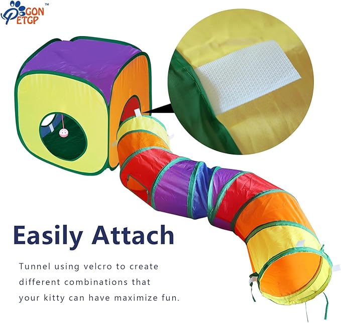 GONPETGP Cat Tunnel and Cubes Combo, Indoor Cat Tunnels with Play Ball, Interactive Crinkle Collapsible Tent and Cubes, All in One Set of 3