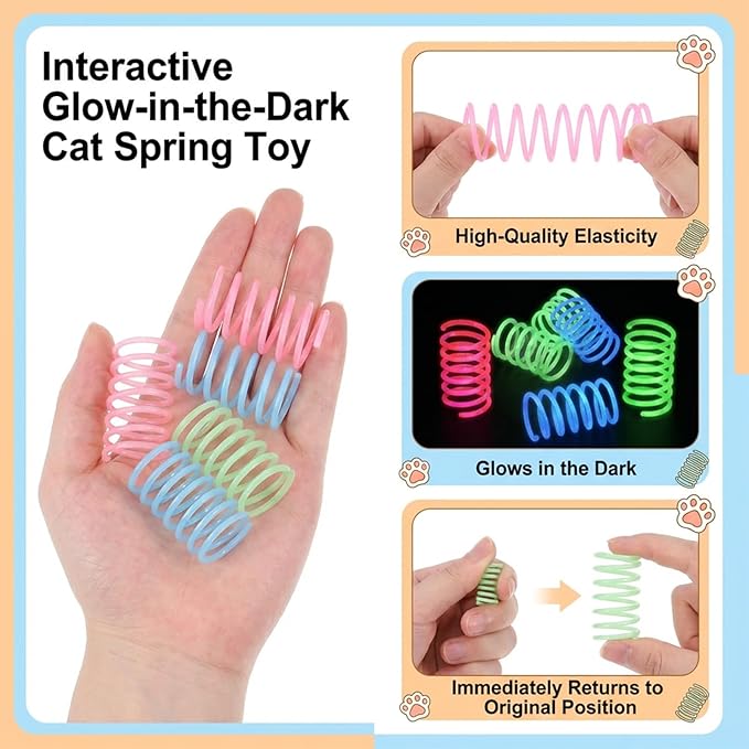 Xthrotsenk 16 Pcs Cat Spring Toy, Cat Springs Glow in The Dark Colorful Springs Self-Play Cats Toys for Indoor Cats Cat-Spring Large Wide Colorful Spring for Swatting Chase and Exercise