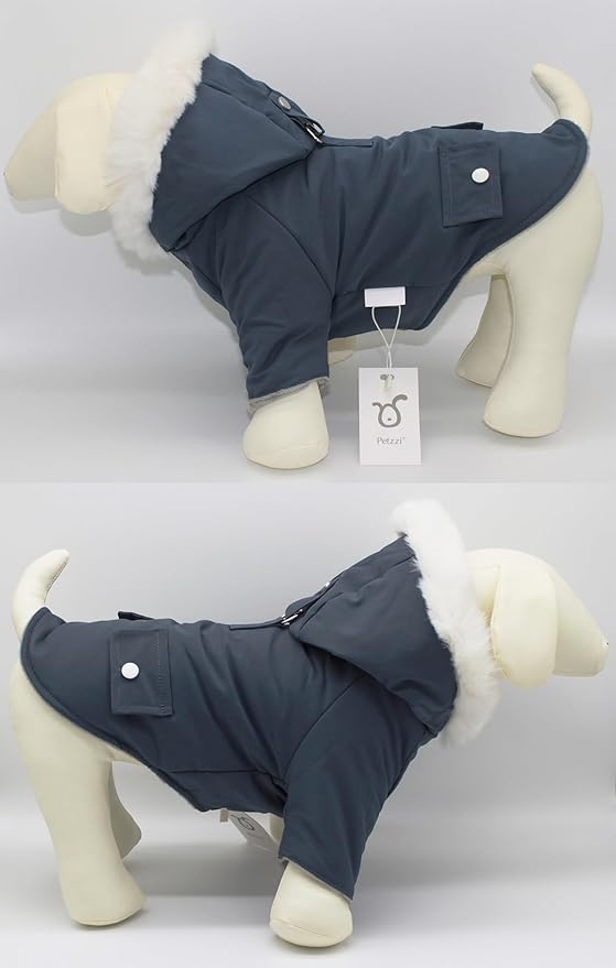 Pet Warm Dog Coat for Winter Dog Clothes Hooded Dog Jacket for Small Puppies Medium Large Dog Cat Clothes Insulated Padded Snow Jacket for Cold Weather Faux Fur (X-Large, Slate Blue)