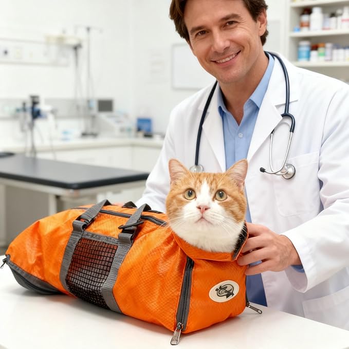 Cinf Cat Nail Clipping Cleaning Grooming Restraint Bag No Scratching Biting for Bathing Nail Trimming Injecting Examining(Orange,M)
