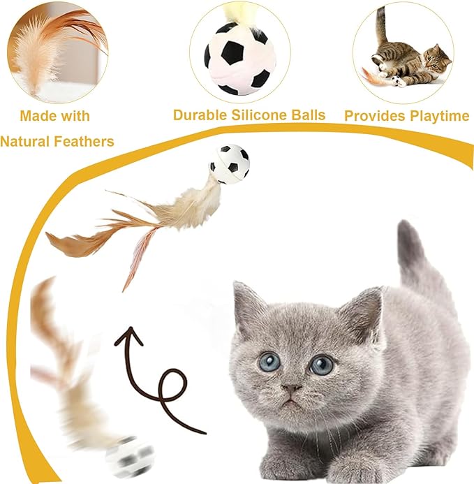 6 in 1 Cat Toys Set with Sisal Rope, Interactive Feather Ball for Indoor Cats, Catnip Carrot & Fish with 2 Balls, Natural Kitten Teething Chew Toy for Self Play, Exercise