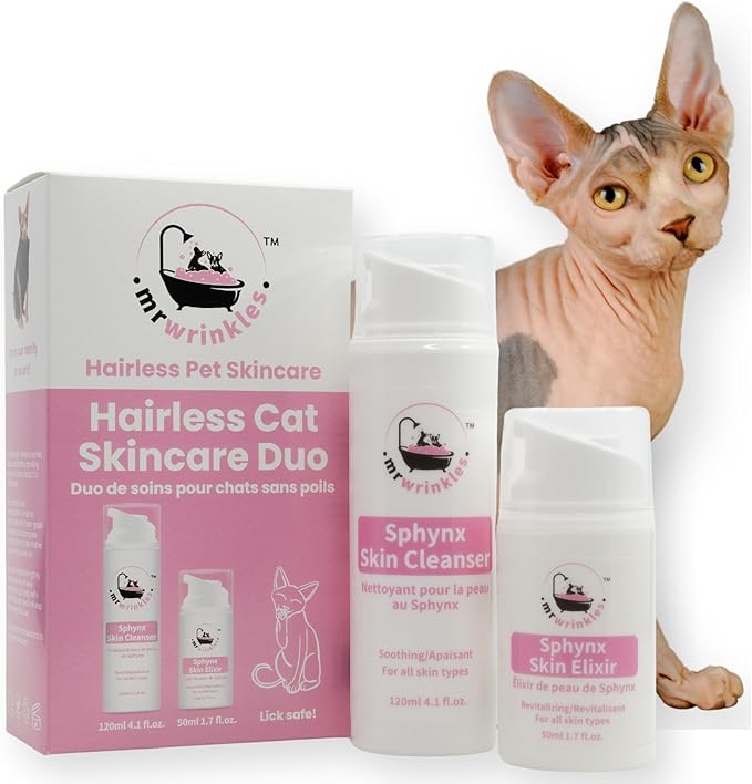 Sphynx Cat Skin Care Duo, 100% Natural, Exclusively for Hairless Cats, Gentler Than Shampoo!