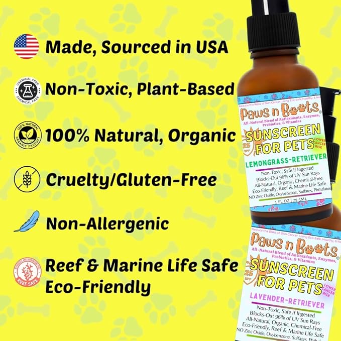Non-Toxic Sunscreen for Pets, Protective Barrier Cream Non-Toxic Easy to Apply Formula Moisturize & Rejuvinate Cracked Paw Pads, Nose, or Skin. Supports Tissue Growth PawsnBoots Lemongrass