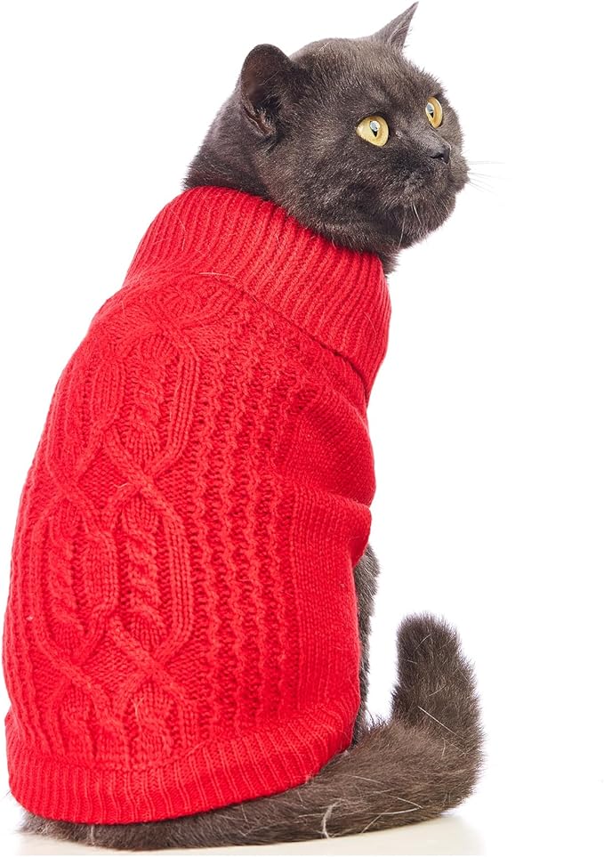 Stretchy Cat Sweater - 17 Colors & 6 Sizes | Snug Winter-Ready Knit for Boy/Girl Cats & Kittens(Red, Medium)