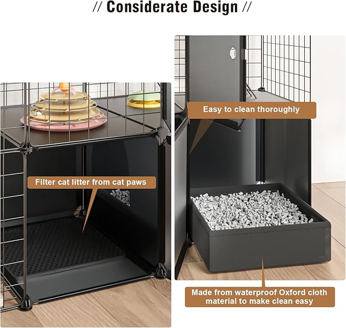 3-Tier Large Cat Enclosure Indoor & Outdoor with Litter Box, Detachable Multifunctional Catio Playpen - DIY Metal Wire Kennel Cage for Cats
