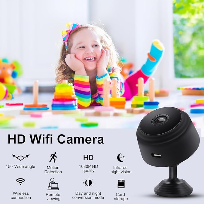 Hidden Camera,1080P HD WiFi Mini Nanny Cam with Night Vision & Motion Detection - Indoor/Outdoor Wireless Security Spy Cameras for Home, Car, Baby & Pet Monitoring-Upgraded A9