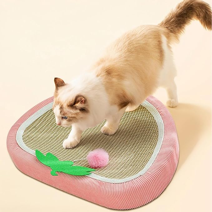 Sisal Cat Scratching Bed - Strawberry Scratch Pad | scratching basin sofa cat bed, Sleeping Mat Nest Pet Accessory | Kitten Small Dog Indoor Resting Mat, Furniture Protector for Couch Carpet Floor Doo