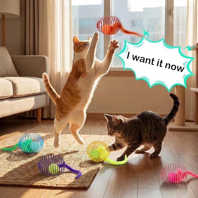 Jecery 5 Pcs Cat Spring Toys Stretchable Rolling Balls Colorful Playful Coils Interactive Action Toy Caged Rats for Kitten Pet Supplies (Caterpillar Bouncy Ball,Multicolor)