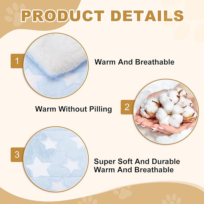 Dog Cat Bed Mat, Soft Coral Fleece Pet Cushion Pad with Cute Stars Print, Warm Washable Pet Bed 13x10 Inches, (Blue), Intended for Medium Small Dog Cat