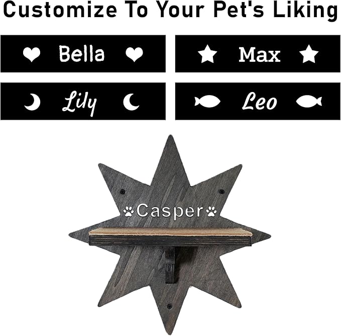 Personalized Cat Shelves Star Shape Wall Mounted Custom Name Mounted Cat Shelf Wooden Furniture Perch Toy Bed for Sleeping Playing Scratching Your Pet Gifts Owners Decor