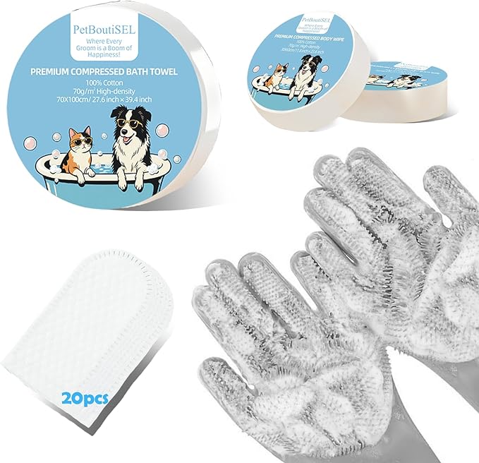 Pet Grooming Gloves Kit, Dog Washing & Cat Brush Glove with Silicone Bristles