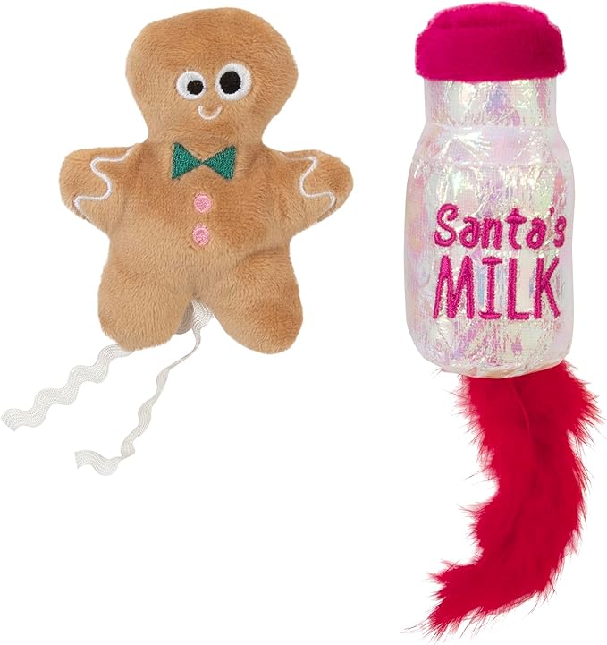 Mad Cat Santa Claws Milk with Catnip and Silvervine Blend Cuddly Plush Cat Toys with Fun Sounds, Pack of 2