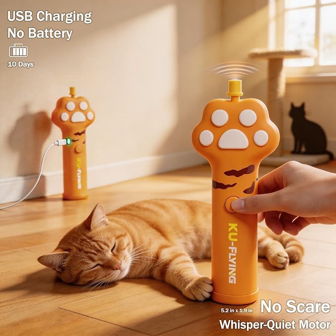 Cat Fetch Toy Launcher with 10 Soft & Flexible Discs, Cat Toys for Indoor Cats, LED Glowing Launcher, Electric Interactive Kitten Toy for Hunting & Exercise, USB Rechargeable