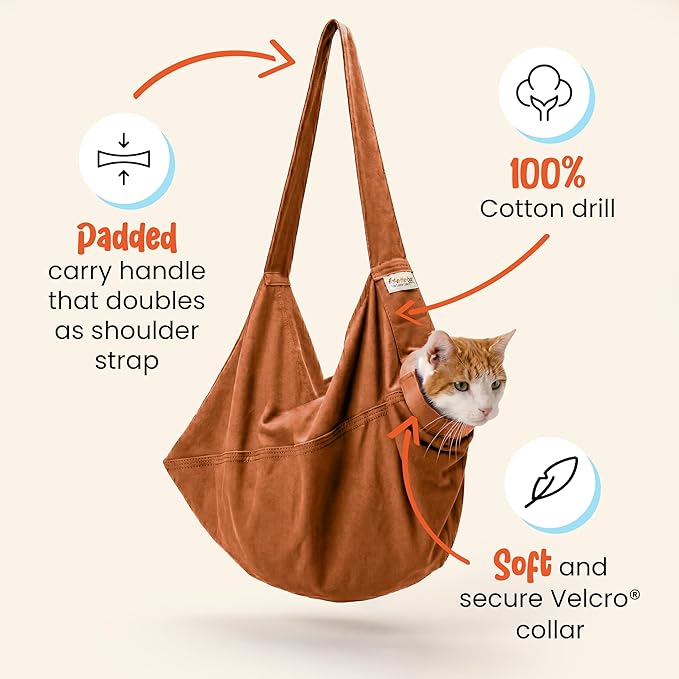 Cat-in-the-Bag Cozy Comfort Carrier - Extra Small Caramel Cat Carrier Soft and Pet Carrier for Medication Administration, Nail Clipping, Travel, Vet Visits, and Dental Care