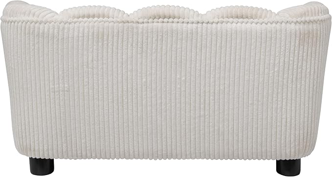 Paws & Purrs Retro Scalloped Back Sofa Style Pet Bed, Dog & Cat Couch with Tufted Cushion & Armrest, Stylish Indoor Pet Furniture, Cream