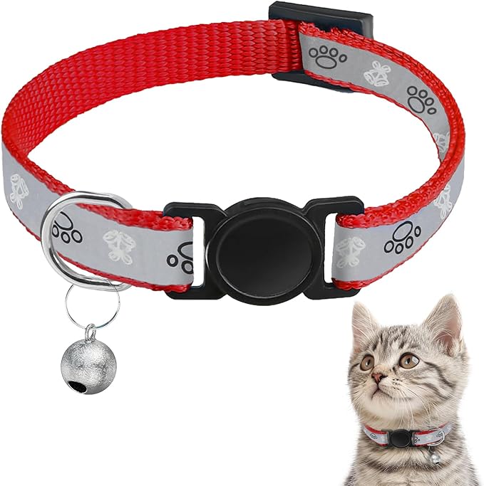 Cat Collar Breakaway, Reflective Kitten Collar with Bell, Safety Buckle Kitten Collar, Lightweight, Adjustable, Comfortable, Suitable for Boy Girl Cats (7"-13") Red