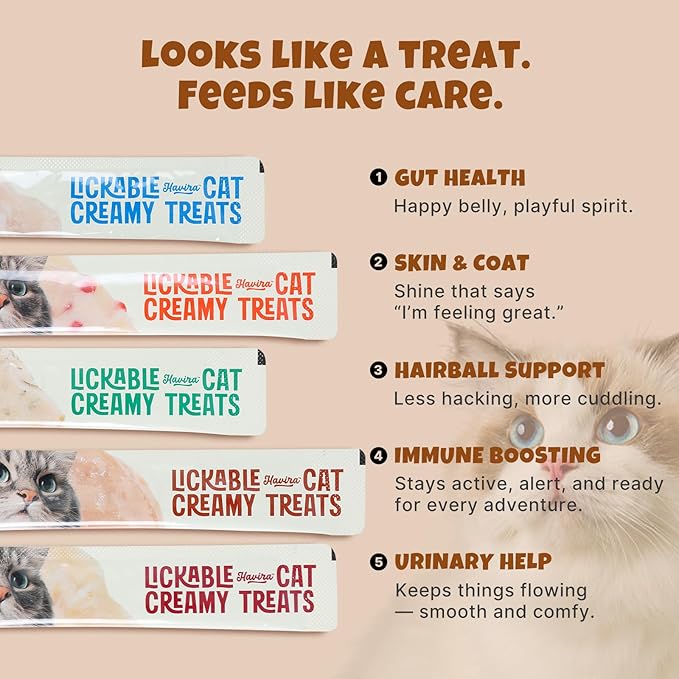 Havira Healthy Lickable Creamy Cat Treats Immune Support – Tuna & Chicken Flavor Squeeze Treats with Lactoferrin & Taurine, Functional Snacks Made with Carrot, Grain Free