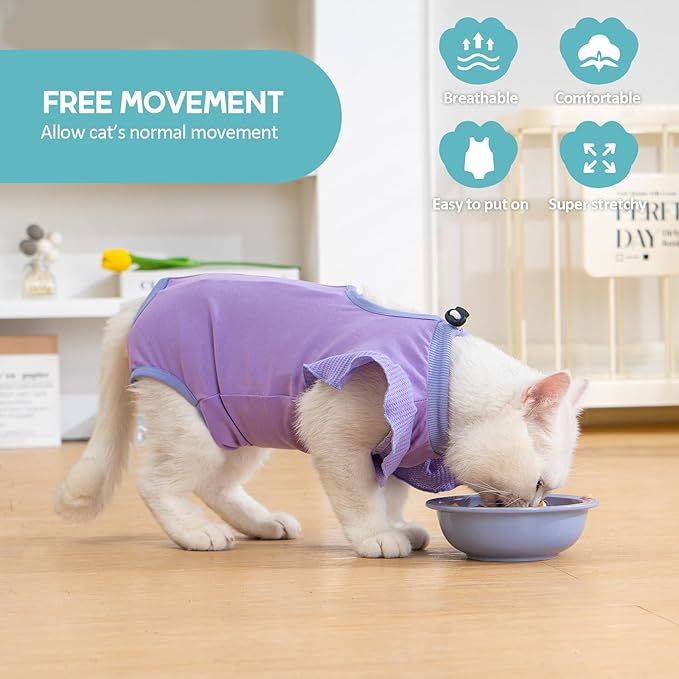 Avont Cat Recovery Suit - Post-Surgery Onesie for Cats, Alternative to Cone of Shame, Protective Spay Suit for Female Kitten, Ideal for Healing and Skin Conditions -Purple(L)