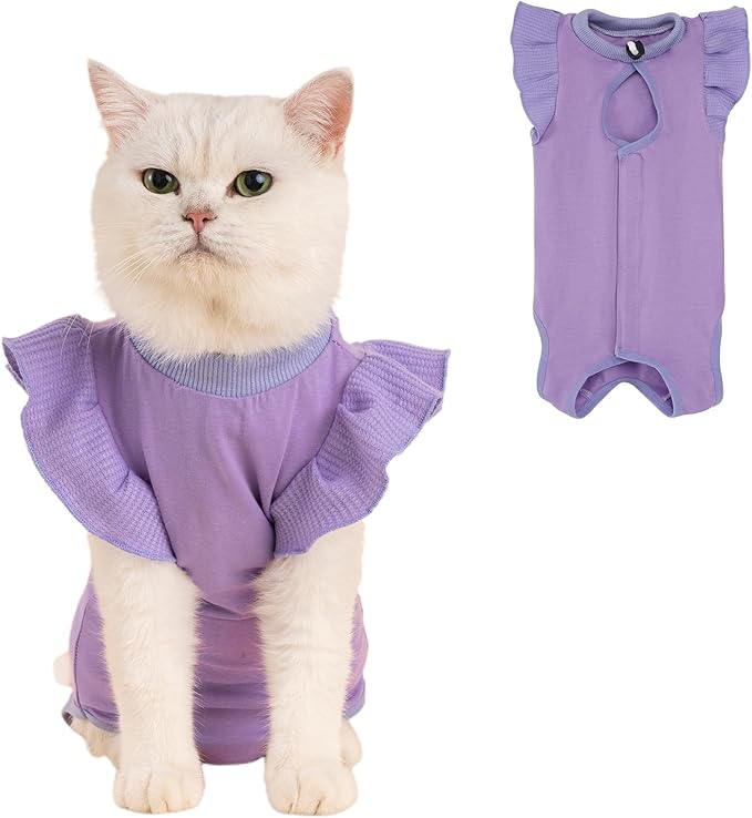 Avont Cat Recovery Suit - Post-Surgery Onesie for Cats, Alternative to Cone of Shame, Protective Spay Suit for Female Kitten, Ideal for Healing and Skin Conditions -Purple(M+)
