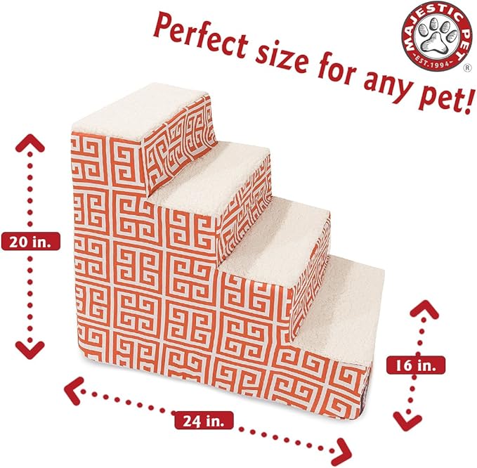 Majestic Pet Portable Pet Stairs | Soft Sherpa Steps Foam Feeling | Steps for Dogs & Cats | Dog & Cat Ramp | Perfect for Bed & Sofa | Indoor Only | Max Weight: up to 250 Lbs, 4 Step, Towers Orange
