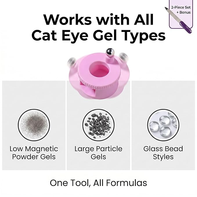 2 Pack-Rotating Cat Eye Magnet, Cat Eye Nail Magnet with N40 Strong Force for Glass Bead, Low Powder, Large Particle Gels, 360° Rotation for DIY and Salon (Pink and White)