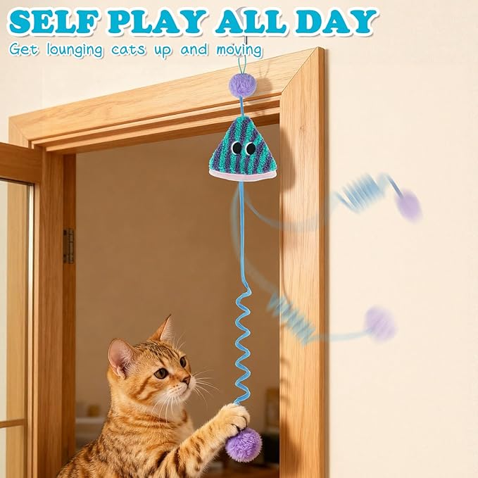 oyeftp Spring Parachute Cat Toys for Indoor Cats, Interactive Door Hanging Cat Toys for Bored Indoor Adult Cats, Retractable Teaser Toy, Hanging Interactive Toys for Cat Kitten Play Chase Exercise