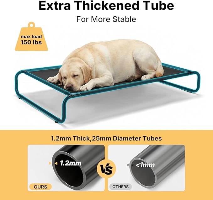 Veehoo Cooling Elevated Dog Bed, Outdoor Dog Bed for Large Dogs, Raised Dog Cot with Thickened Frame, Durable Teslin Mesh & Anti-Slip Rubber Feet, Pet Hammock for Indoor or Camping, 53" x 33", Black