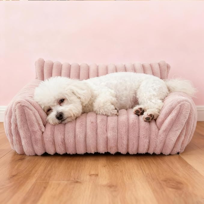 Cat Couch for Pets - Cute Cat Beds for Indoor Cats with Removable Cover, Washable Soft Corduroy Plush, Fluffy Supportive Pet Sofa Chair for Small Dog & Cats, Pink 30 inch