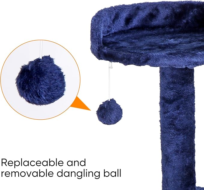 52” Multi-Level Cat Tree Condo Furniture Kitten Activity Play House Bed Pet Kitty Climbing Tower with Scratching Posts/Plush Perch/Scratcher Ladder/Tunnel for Cats,Kittens,Pets (Blue)