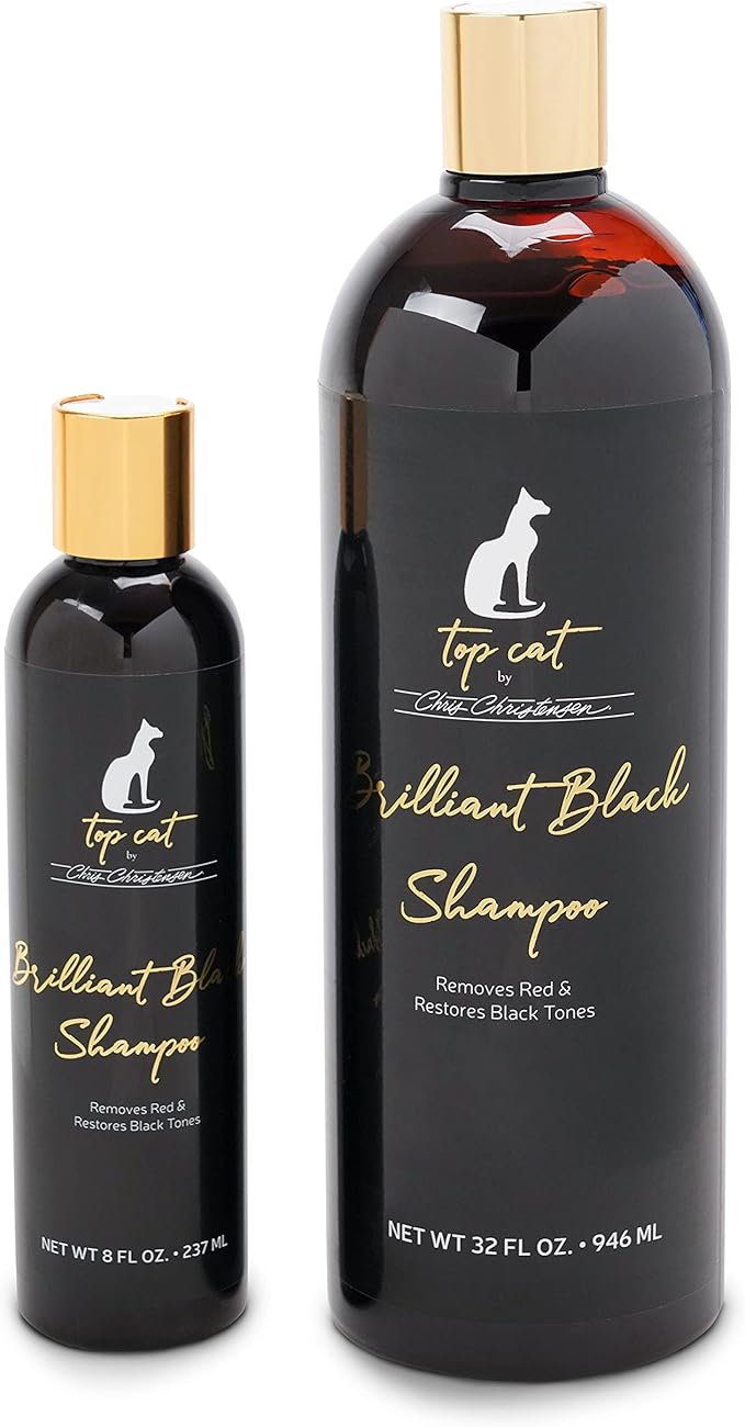 Chris Christensen Top Cat Brilliant Black Shampoo for Cats, Groom Like a Professional, Removes Red, Restores Black Tones, Made in USA, 8 oz