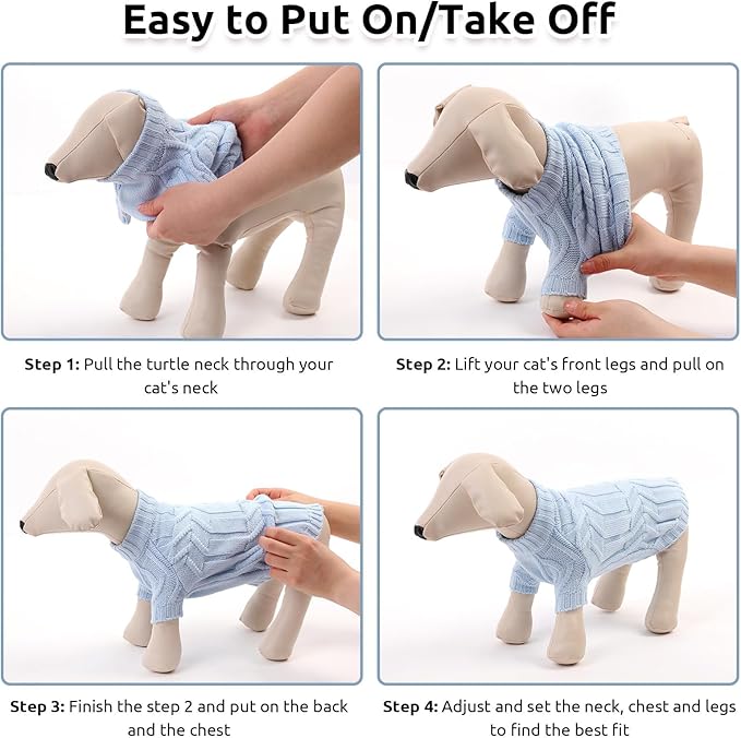 ASENKU Cat Sweater Soft Warm Puppy Clothes Knitwear for Kittens & Small Dogs, Thick Knitted Sweater for Sphynx Hairless Cats Teacup Chihuahua and Extra Small Dogs (Blue, M)