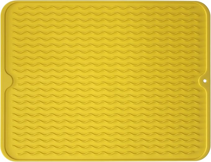 Silicone Pet Feeding Mat for Dogs, Cats, Small Animals, Non-Slip Waterproof Food and Water Mat with Raised Edge, BPA-Free Convenient Hook Storage by Dependable Industries (Yellow, 12 x 16 inch)