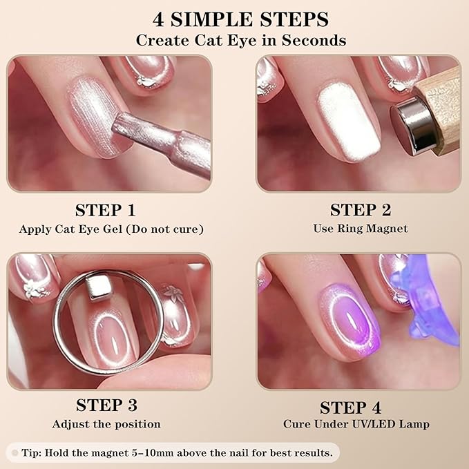 Ring Cat Eye Magnet Tool for Cat Eye Gel Polish, Create Perfect Halo & Black Hole Cat Eye Nails, Magnetic Nail Art Tool with Stabilizer for Beginners DIY Salon, NAT297 (HJ-NAT298-Ball)