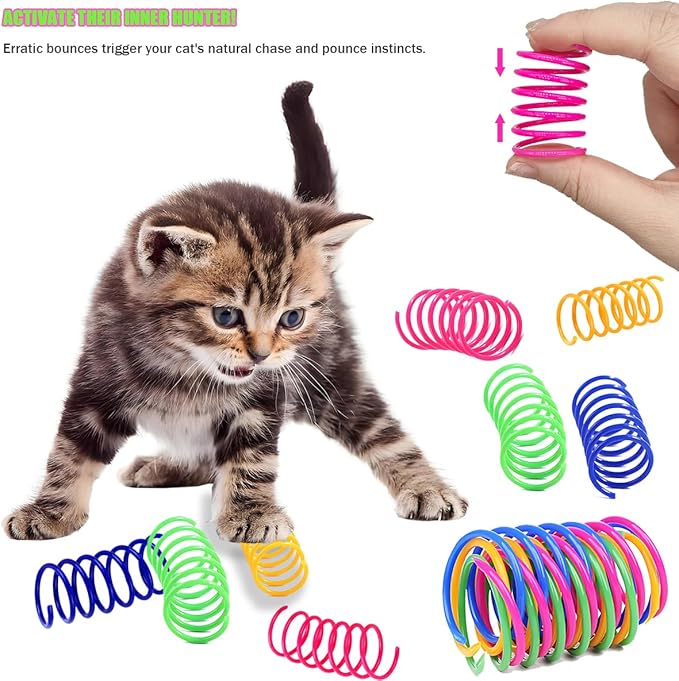 Cat Toys Spring - Interactive Cat Toy & Kitten Toys with Durable Plastic Coils for Swatting, Biting, Hunting - Keeps Cats Fit & Entertained (40Pcs)