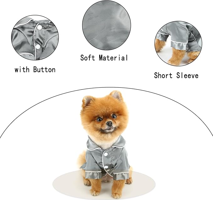 PAIDEFUL Soft Faux Silk Sleepwear for Small Dogs Cats Lapel Doggie Loungewear Lightweight Breathable Puppy Pajamas PJS Two-Legged Pet Shirt Clothes Summer Spring Chihuahua Apparel Button Up,Gray,4XL