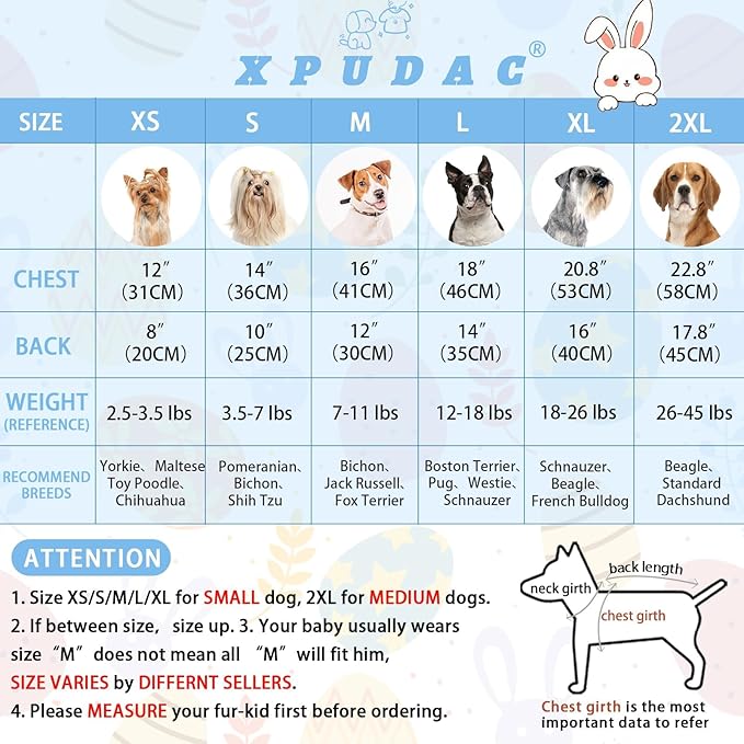 XPUDAC Easter Eggs Dog Pajamas Soft Lightweight Bunny Dog Clothes for Small Medium Dogs Pet Jumpsuit Outfit Cat Apparel-XL