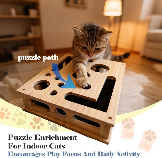 Cat Nail File Puzzle Enrichment Box, Wooden Cat Scratch Puzzle Box With Sandpaper Inside, Cat Scratch Puzzle Enrichment Box Nail File, Stress-Free Alternative To Clippers And Grinders For Indoor Cats