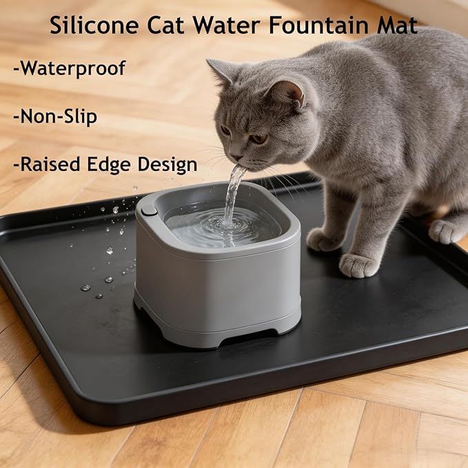 Silicone Dog Food Mat, 18.5x11 Non-Slip Waterproof Pet Food Mat with Raised Edge, Spill Proof Floor Protector for Automatic Feeders Indoor