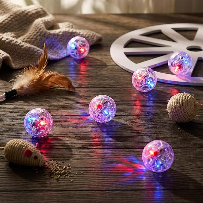 Sratte 4 Pcs Rechargeable Cat Ball Ghost Hunting Light up Cat Balls Toys Motion LED Motion Activated Flash Glowing Lighted Dog Interactive Toys Pet, Clear