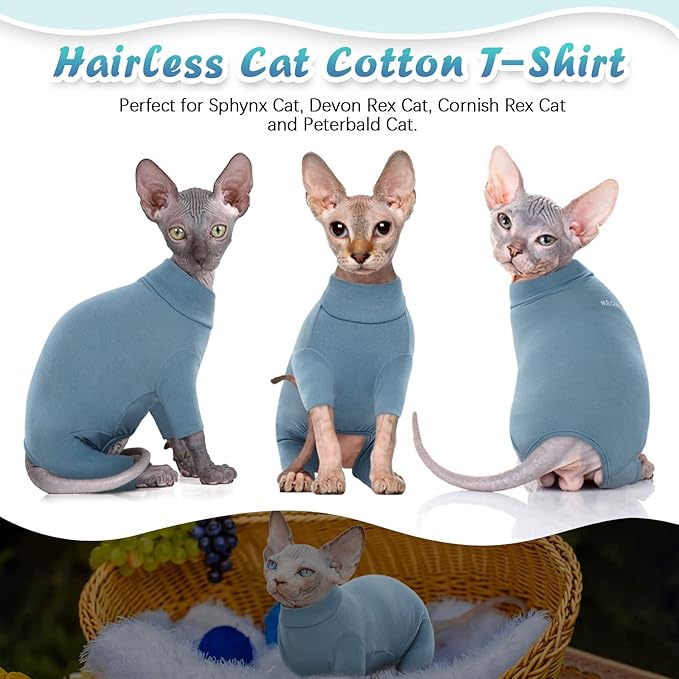 ROZKITCH Sweater for Cat, Breathable Soft Jumpers for Sphynx Only, Coat with Four Legs, Warm Sweater T-Shirt Pajamas Jumpsuit Vest Cornish Rex, Devon Rex, Peterbald Blue XL