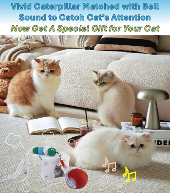 Newly Interactive Cat Toy Ball with Funny Tail and Bell-Automatic Movement for Indoor Cats, 3 Speeds Rechargeable Cat Entertainment Toys for All Cats to Keep Them Curious (Red)