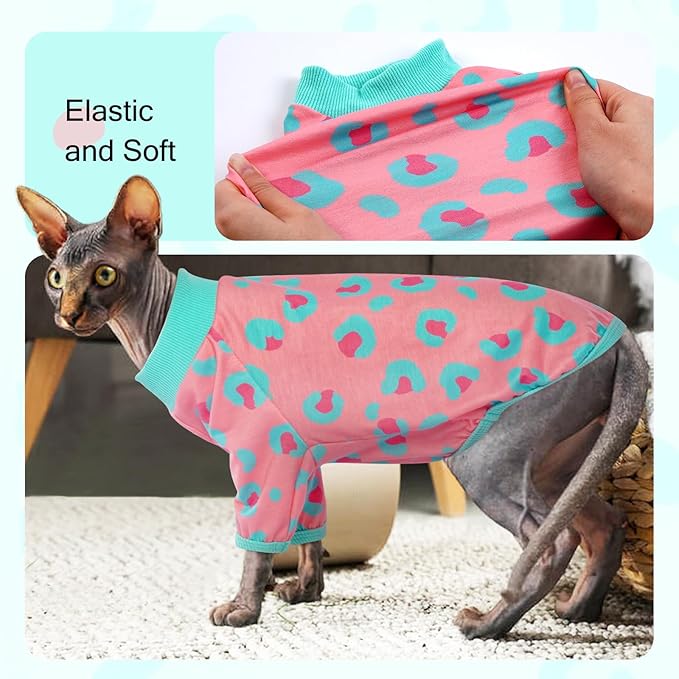 Sphynx Cats Clothes Cat Turtleneck Cotton Sweater Pullover Kitten T-Shirts with Sleeves Cat Pajamas Jumpsuit for Sphynx Cornish Rex, Devon Rex,Small Dog