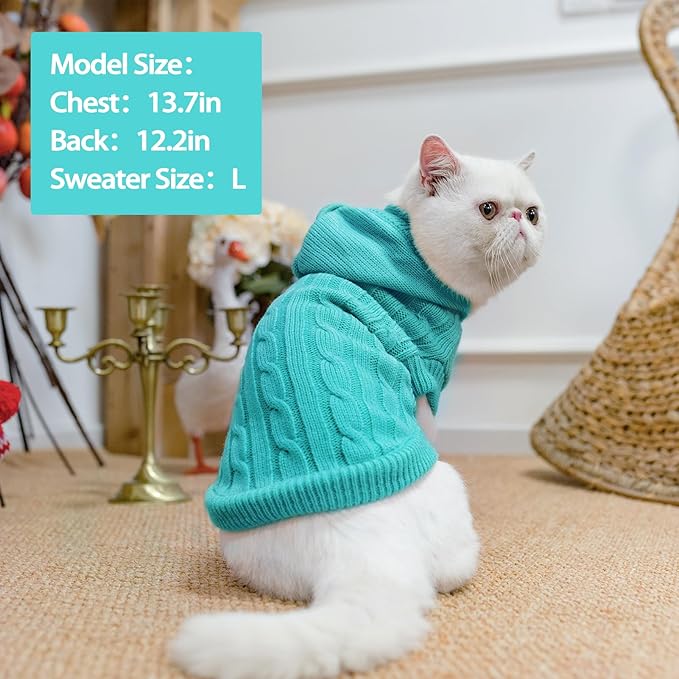 PUPTECK Winter Dog Cat Sweater Coat - Soft Cold Weather Clothes Knitwear for Kitties & Small Dogs Indoor Outdoor Walking Warm, Knitted Classic for Doggies Kitties Girls Boys, Blue L