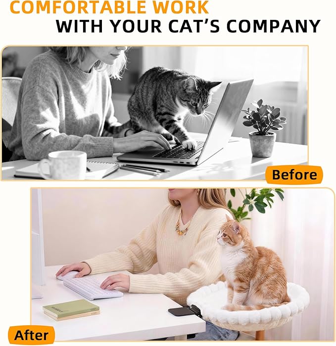 Cat Desk Bed - Faux Rabbit Fur Cat Hammock for Desk, 180° Rotating Adjustable, Reversible Dual-Sided Mat for All Seasons, Removable & Washable, Supports 40 lbs for Office Game Tables