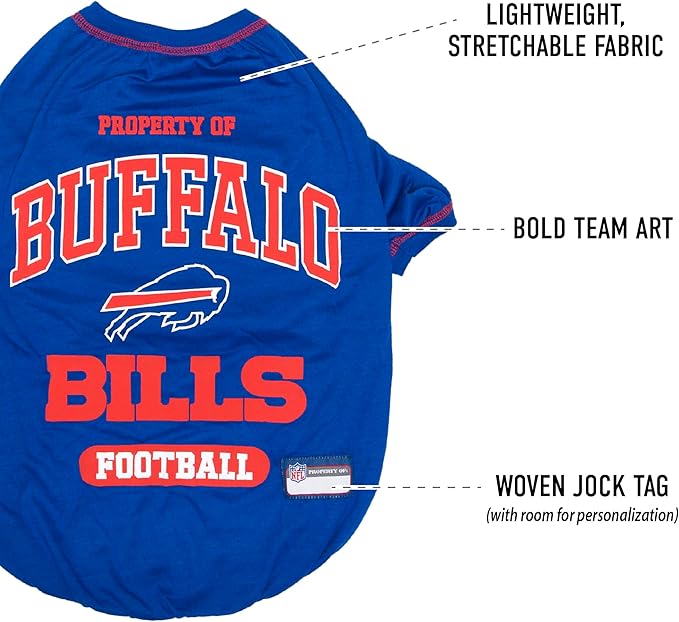 NFL Buffalo Bills Dog T-Shirt for Pets, Size Medium. Officially Licensed Pet Shirt with Team Logo, Soft Stretchable Comfort Fit Apparel for Dogs & Cats