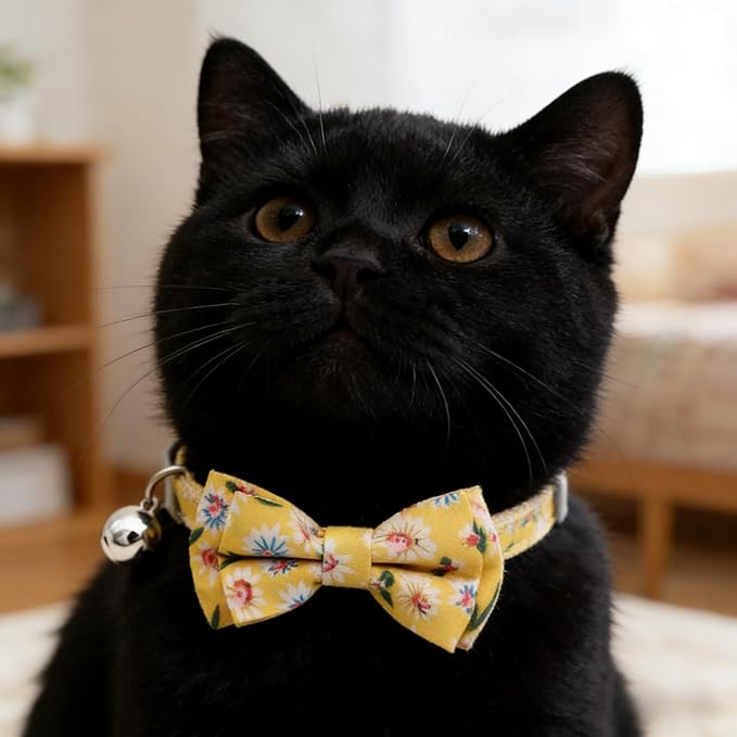 4 Pack Cute Cat and Puppy Collar with Removable Bow Tie and Bell, Adjustable Fit Kitten Collars for Cats & Small Dogs, Cute Bowknot
